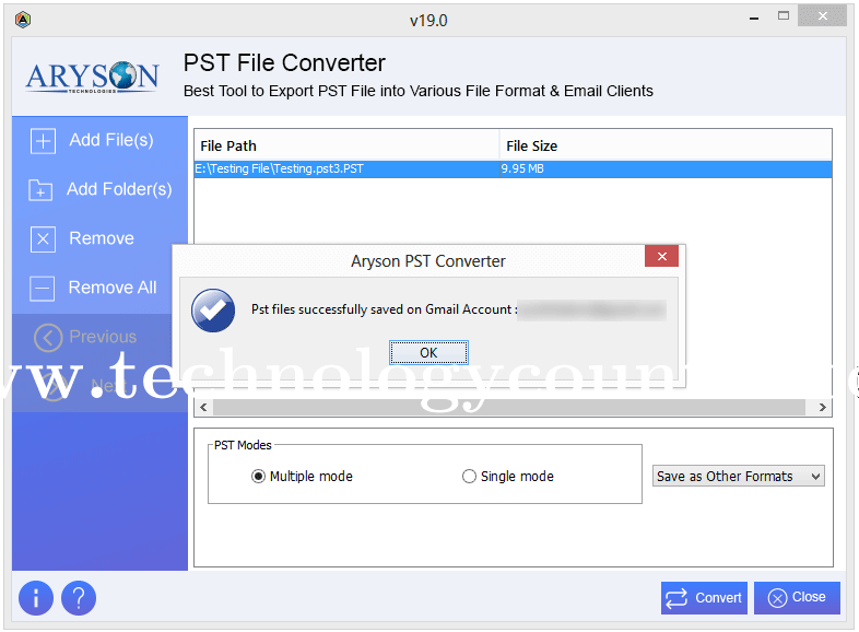 Aryson Outlook PST Coverter Screenshots